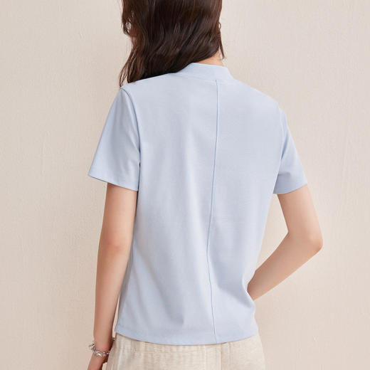 「自j」全新升级【铂金会员146/天猫189/差价43】(11314)洛诗琳气质后中线T恤2026春夏丝光棉半高领立领纯色打底上衣 商品图3