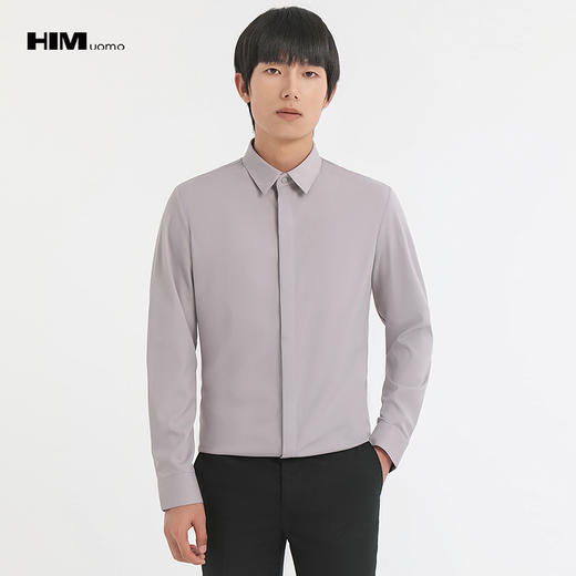 HIM漢崇 商务斯文长袖衬衫男经典方领修身日常通勤衬衣 2025秋季 商品图1