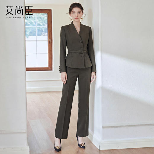 艾尚臣西装套装女棕绿色西服职业装正式场合穿搭通勤正装两件套春 商品图4