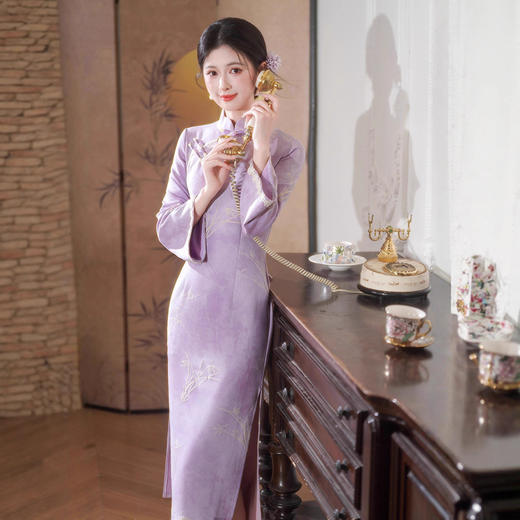 款新款日常通勤长款旗袍 秋冬淑女气质麂皮绒加绒显瘦旗袍 763 商品图1