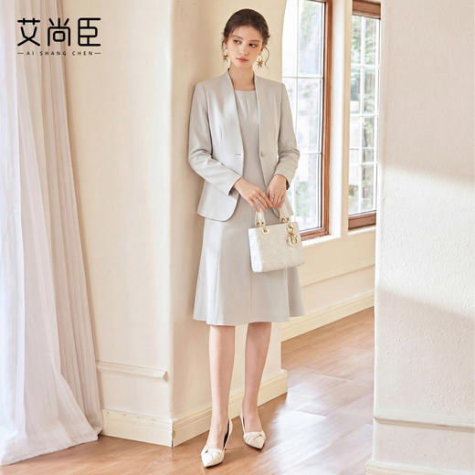艾尚臣知性优雅风西装套装女春夏通勤职业装外套连衣裙两件套 商品图4