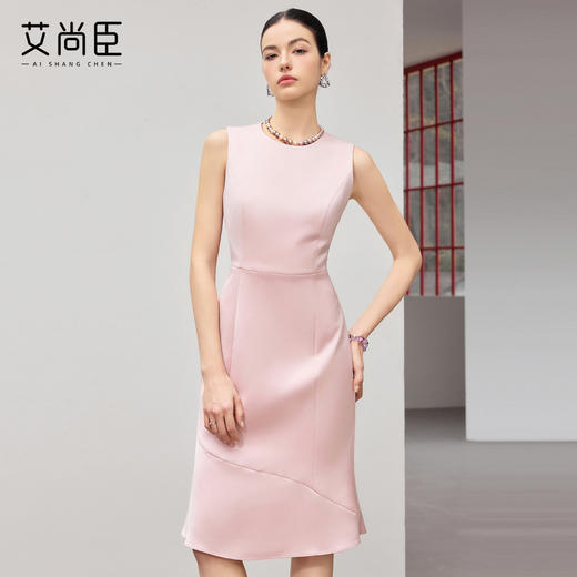 艾尚臣粉黛流光 优雅粉色连衣裙女质感无袖收腰中长裙气质鱼尾裙 商品图1