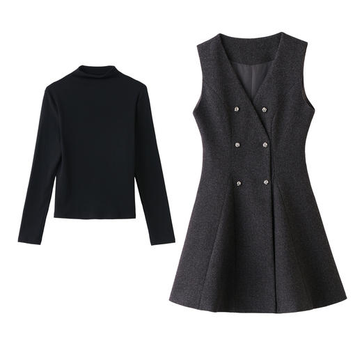 优雅风女套装2026春季新款气质通勤时尚打底衫双排扣马甲裙两件套MQ5125 商品图4
