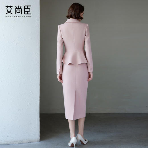 艾尚臣名媛范小立领套装女2025新款毛呢西装外套粉色小香风两件套 商品图4