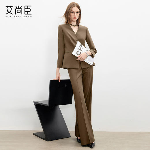 艾尚臣复古老钱风时尚套装女经典西服阔腿裤两件套冬季通勤职业装 商品图2