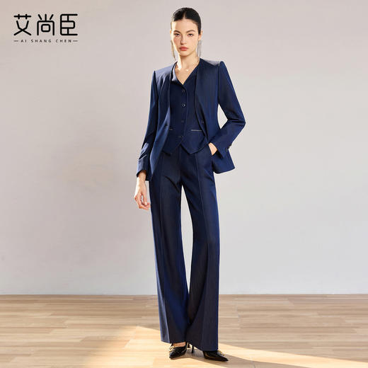 艾尚臣早春新品牛仔蓝西服西装套装高级感一整套正装马甲ol三件套 商品图0