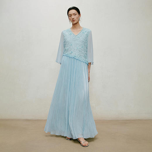 【林栖设计小店】手工钉花|优雅多色刺绣蕾丝宽松2026夏新款百褶连衣裙1962134 商品图5