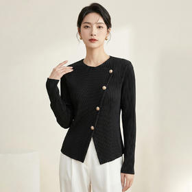 「自」全新升级【铂金会员220/天猫289/差价69】(21244)洛诗琳高级感不规则圆领上衣2026春季新款气质百搭褶皱T恤