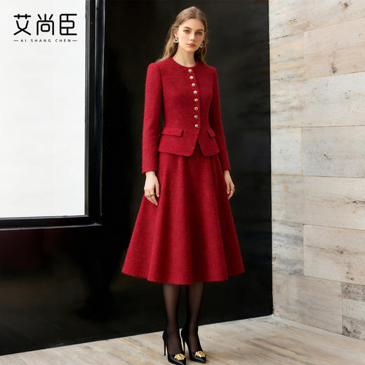 艾尚臣小香风红色西服两件套女冬新年战袍西装套装气质订婚敬酒服 商品图4