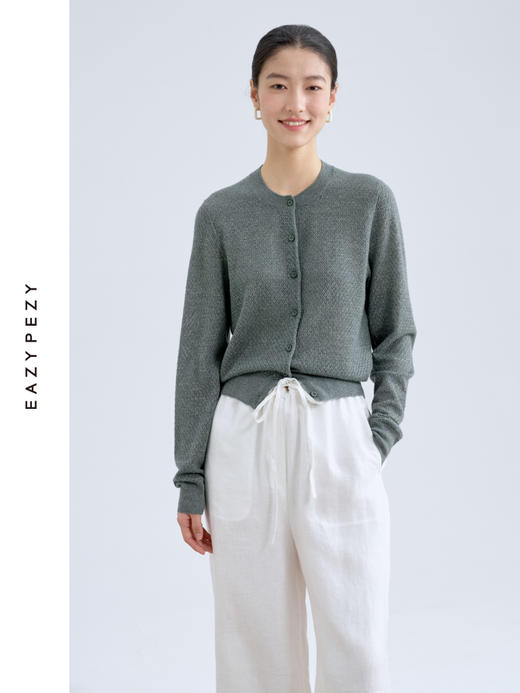 绿琉璃·真丝羊绒羊毛圆领修身开衫 商品图2