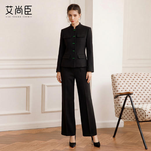 艾尚臣新中式高端西装套装女春秋气质公务员面试职业阔腿裤两件套 商品图4