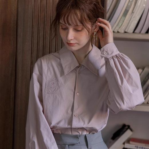 【法式通勤玫瑰刺绣薄外套】中古感灯笼袖长袖衬衫 早春季 上衣复古紫色衬衣  商品图2