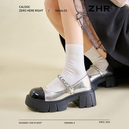ZHR则则高跟玛丽珍鞋女2026新款春黑白银色法式乐福鞋厚底小皮鞋 商品图7