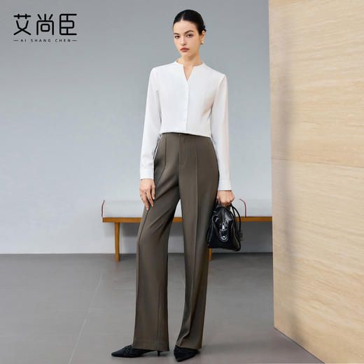艾尚臣简约风白色立领衬衫女长袖职业通勤面试高级感工作服衬衣 商品图2