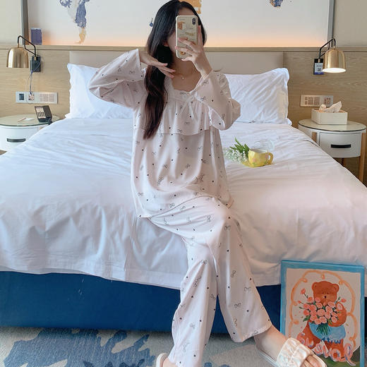 【亲肤柔软❗绵柔舒适】秋季新款女士睡衣长袖仿棉套头方领棉绸春夏甜美休闲家居服套装。rg 商品图2
