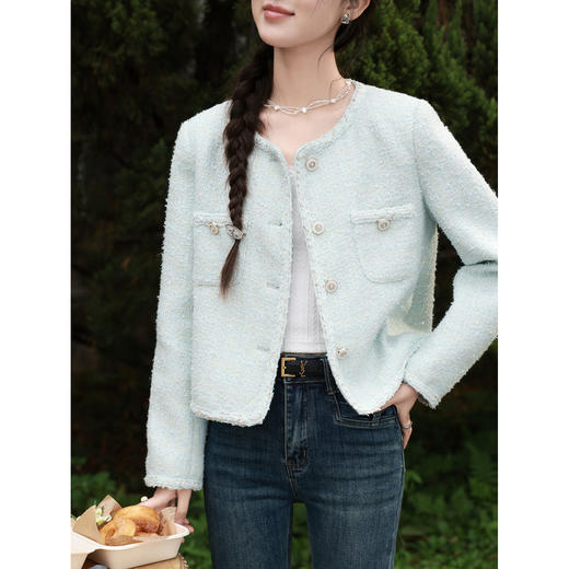 鹿向南「春日香颂」小香风浅蓝色短外套女春季小个子气质开衫上衣 商品图3