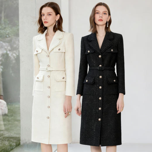 艾尚臣粗花呢小香风连衣裙女高级感老钱风西装裙显瘦通勤法式裙子 商品图0