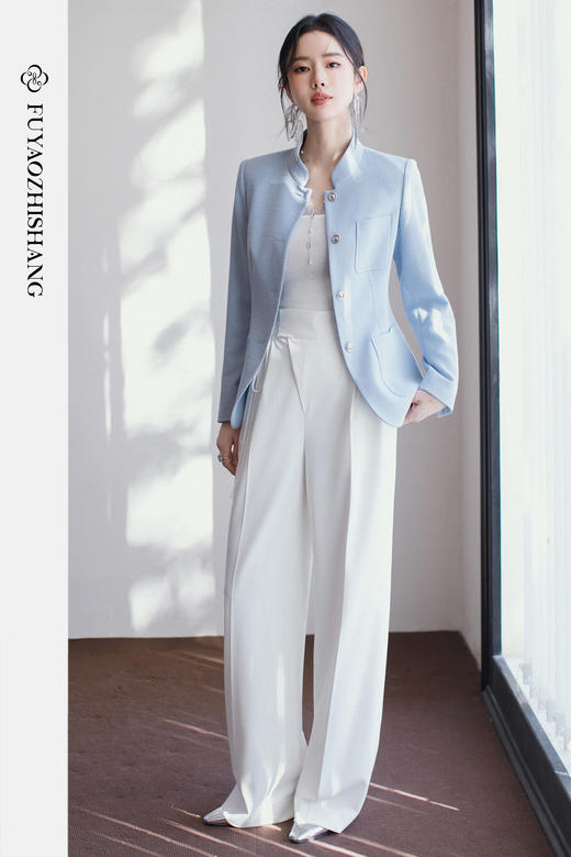 FUYAO扶摇直上 【极简通勤】新中式立领西装套装女2026春季两件套 商品图5