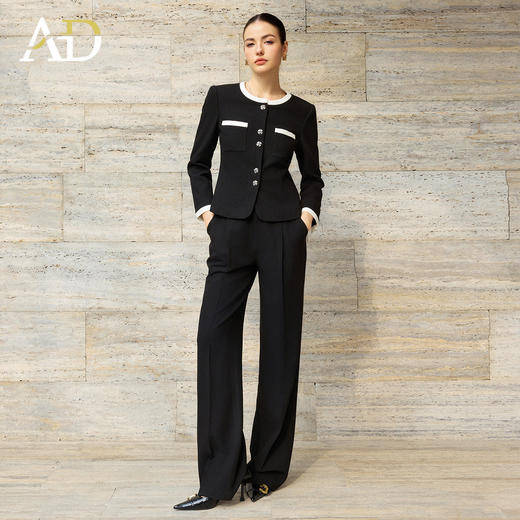 AD酒店经理职业套装女长袖西装套装黑色气质短外套2026新款直筒裤 商品图2