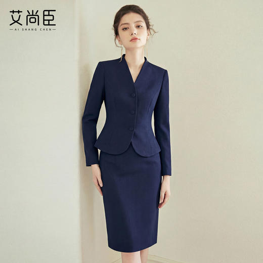 艾尚臣藏青色西装套装女职业装酒店经理前台接待工作服商务风正装 商品图0