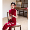 港风红色无袖新中式复古旗袍2026春夏新款仿醋酸绣花婚宴老上海旗袍SYK276018 商品缩略图1