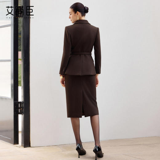 艾尚臣毛呢厚时尚西装套装女冬季深棕色气质通勤职业装西服两件套 商品图4