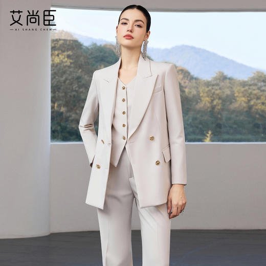 艾尚臣2026新款西装三件套女春季米白色通勤风修身气质OL西服套装 商品图1