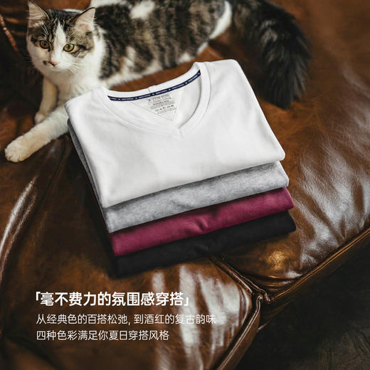 马登黑白灰纯色新疆棉V领正肩短袖T恤修身显瘦针织内搭天丝上衣女 商品图4