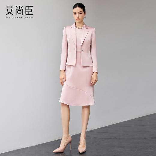 艾尚臣轻熟风粉色西装套装女春季通勤职业装收腰显瘦两件套 商品图3