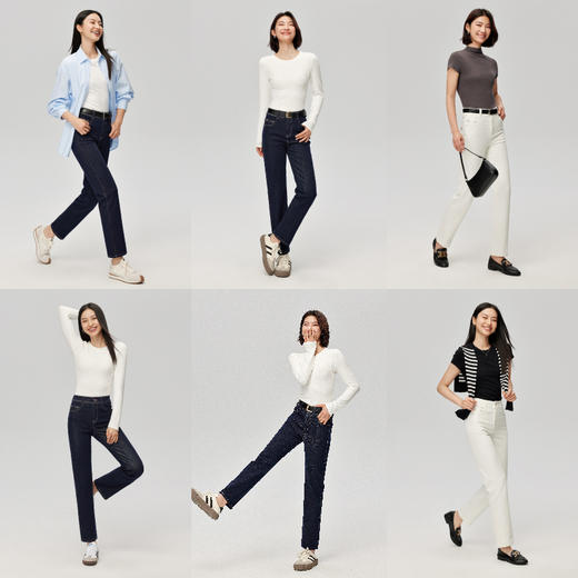 【笔杆-九分-直筒裤】逸阳春新品高弹显瘦深蓝色直筒牛仔小个子烟管裤5589 商品图4