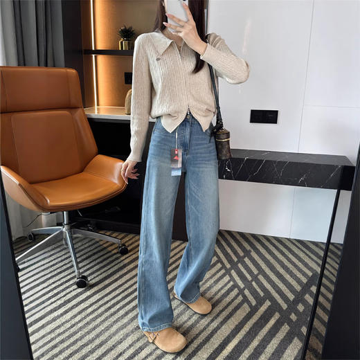 超绝比例神裤！2026四面弹窄版阔腿牛仔裤女春新款高腰直筒裤！ 商品图0