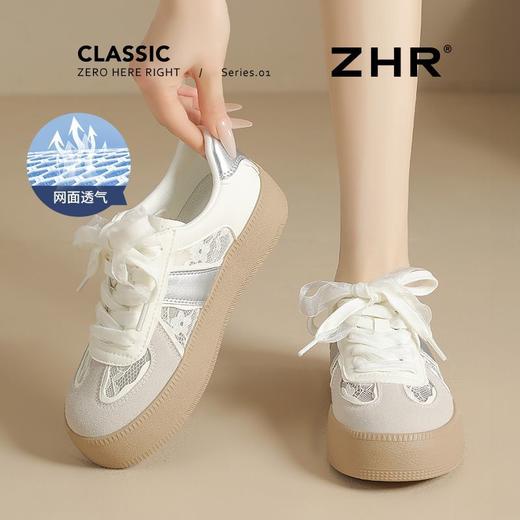ZHR则则复古芭蕾风德训鞋女夏季蕾丝透气网面休闲鞋百搭小白鞋女 商品图0