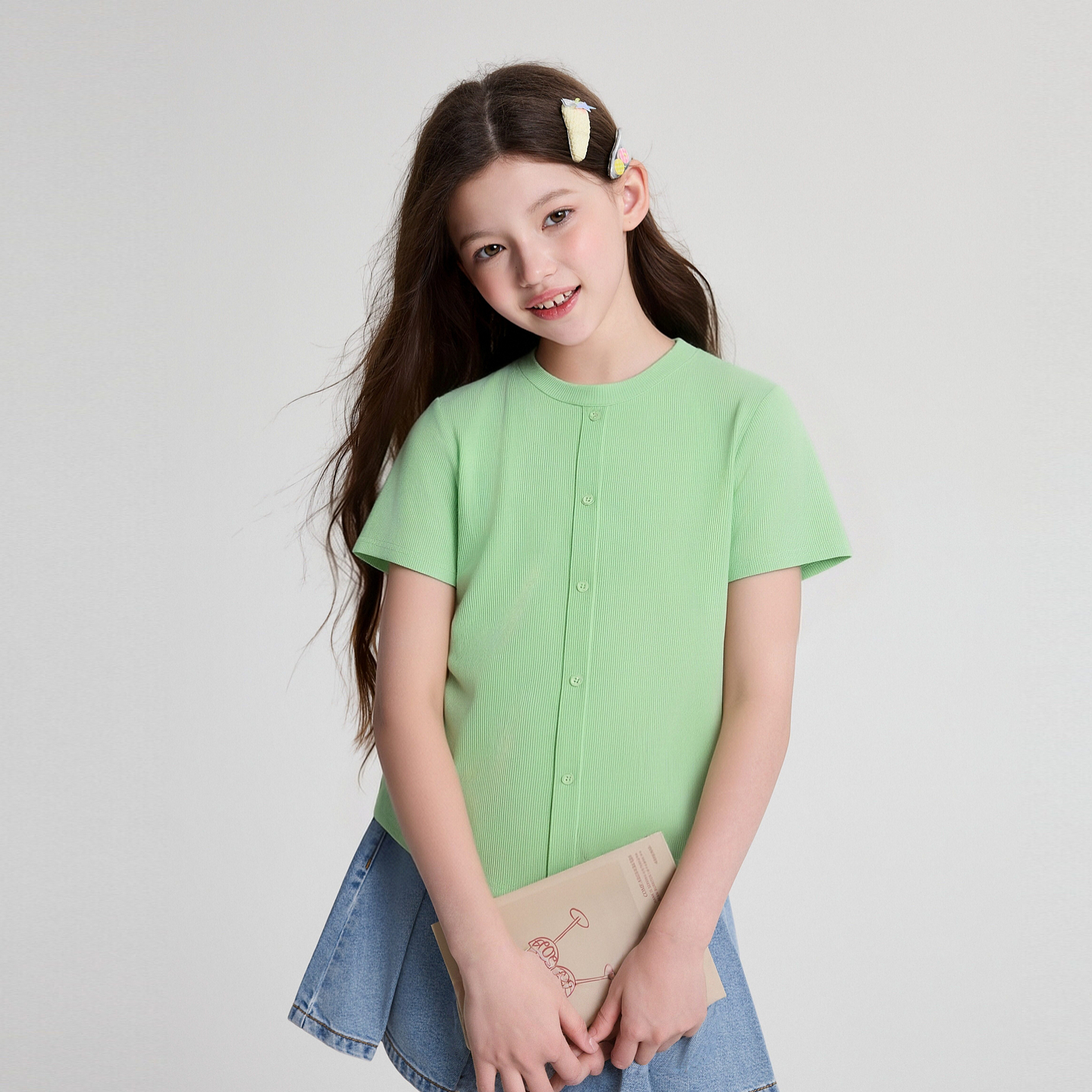 笛莎/Deesha 2026年夏季新款女童中大童纯色圆领T恤