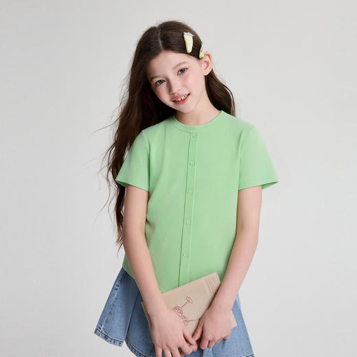 笛莎/Deesha 2026年夏季新款女童中大童纯色圆领T恤 商品图0