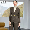 老钱风卡其绿复古羊毛人字纹西装套装女收腰通勤职业装西裤厚 商品缩略图0