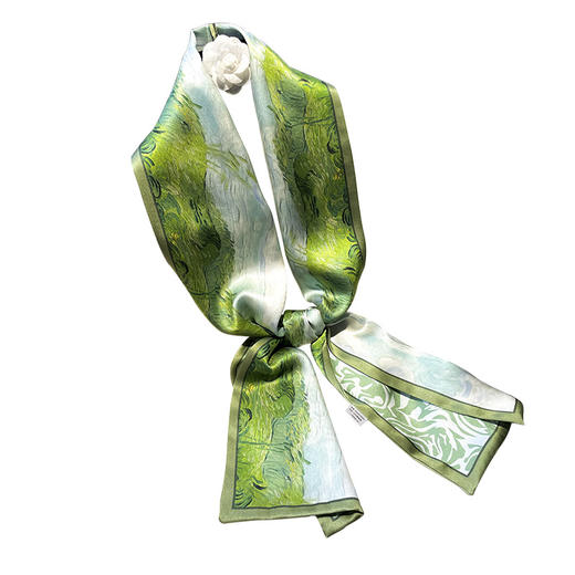 丝巾青绿国风！2026桑蚕丝飘带女春秋搭配双层真丝长巾150*15cm领巾！ 商品图4