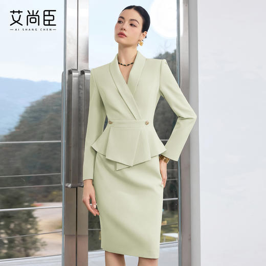 艾尚臣销售职业装工装浅绿西装连衣裙女收腰气质职业装工作服团服 商品图1