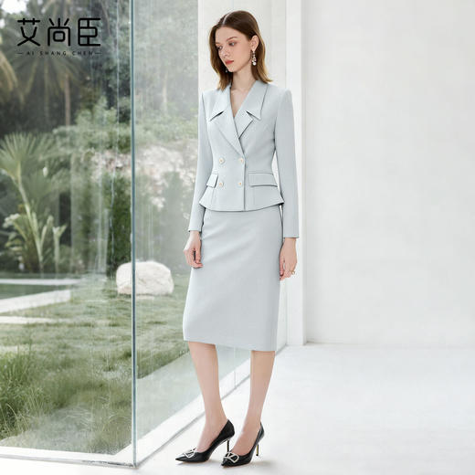 艾尚臣天空蓝时尚套装女高级感小香风西装两件套气质正式场合穿搭 商品图3