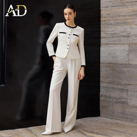AD职场通勤长袖西装套装春季2026新款白色职业长裤正式场合短外套