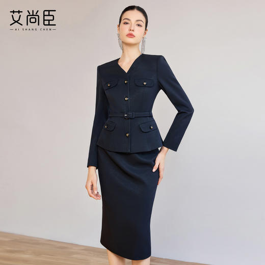 艾尚臣藏青色西装套装女2026新款春季职业装收腰显瘦轻熟风两件套 商品图2