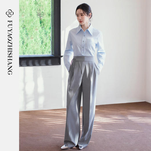 FUYAO扶摇直上 复古风高腰垂感直筒裤女2026新款老钱风极简西装裤 商品图1