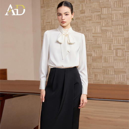 AD高端精致缎面白衬衫女2026新款高级感职业装正式场合两件套裙子 商品图0