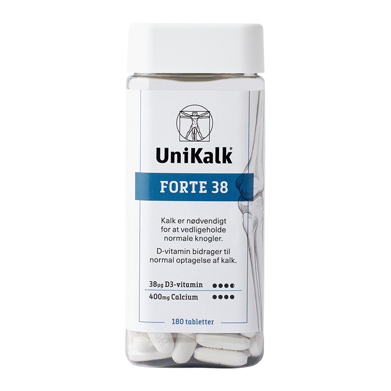 [丹麦]新Unikalk佑咔克成人超级钙片180粒38µg维他命D. New!Unikalk Forte 38 D-vitamin 38µg 180stk.