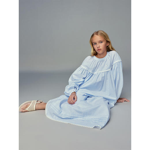 💕春3童装法式度假长袖上衣/木耳边全腰松紧法式条纹伞裙 商品图2