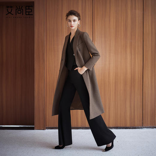 艾尚臣英伦风棕色羊毛大衣女中长款双排扣通勤毛呢外套高级感穿搭 商品图3