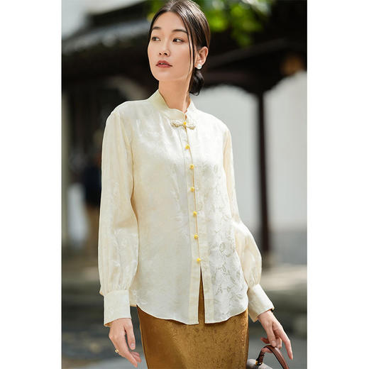 「高货kbnq」全新升级【铂金会员487/天猫659/差价172】(12955)洛诗琳新中式桑蚕丝提花上衣2026春夏新款国风真丝衬衫kbnq12955 商品图3