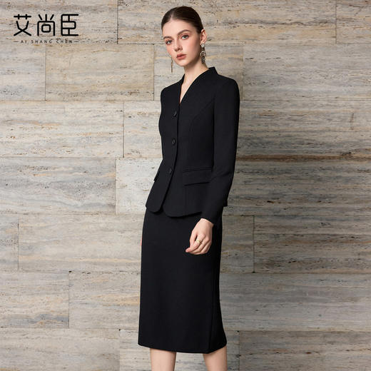 艾尚臣正式场合西装正装女职业套装黑色面试商务工作服西服两件套 商品图1