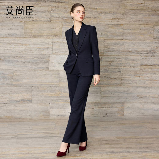 艾尚臣老钱西装套装女冬季通勤纹理西服职业装阔腿裤三件套极简风 商品图3