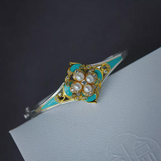 龢盒原创 珠玉青岚 银镶淡水珍珠手镯耳钉套 商品图2