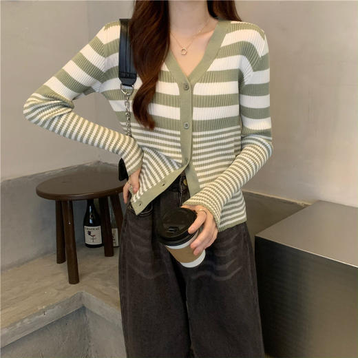 【经典条纹元素❗百搭不挑风格】秋季新款显瘦条纹针织长袖开衫衣女。rg 商品图3